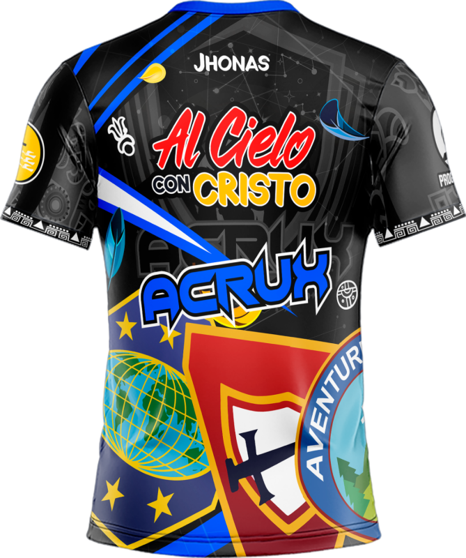 CAMISETA JUVENIL PARA CONQUI GUIA CLUB ACRUX AL CIELO CON CRISTO - Vista trasera
